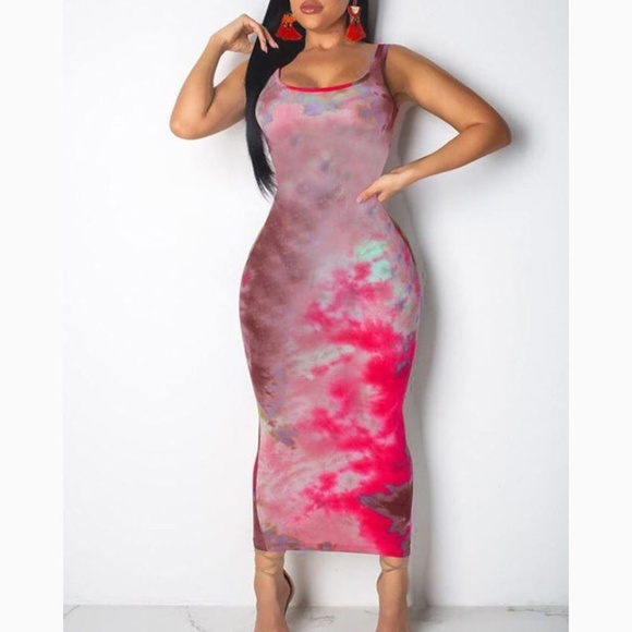 Long Bodycon Dress Sleeveless Blue Green Pink - Picture 6 of 8